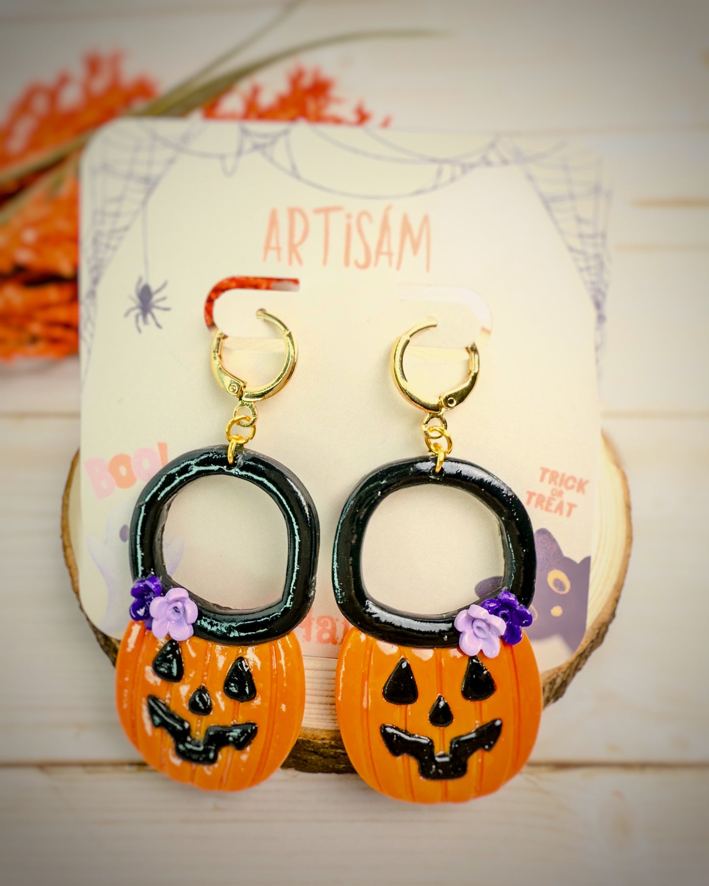 Pumpkin Charm Hoops