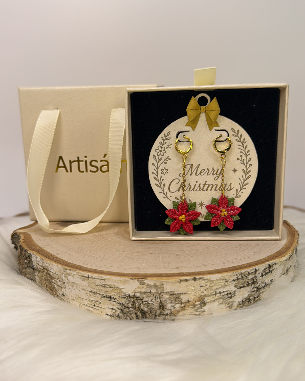 Poinsettia Christmas Earrings – Handmade Holiday Clay Jewelry