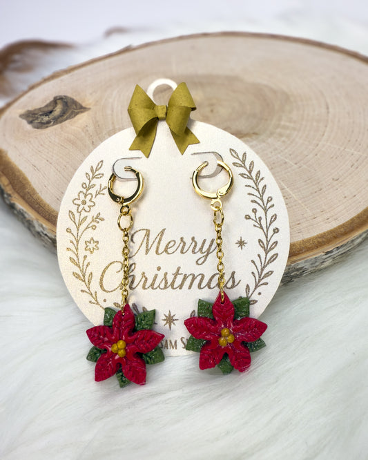 Poinsettia Christmas Earrings – Handmade Holiday Clay Jewelry