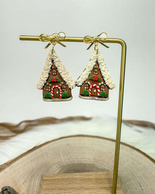 Christmas House Earrings – Handmade Holiday Clay Jewelry