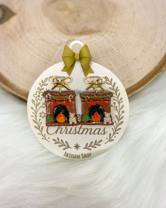 Christmas Fireplace Earrings – Handmade Holiday Clay Jewelry