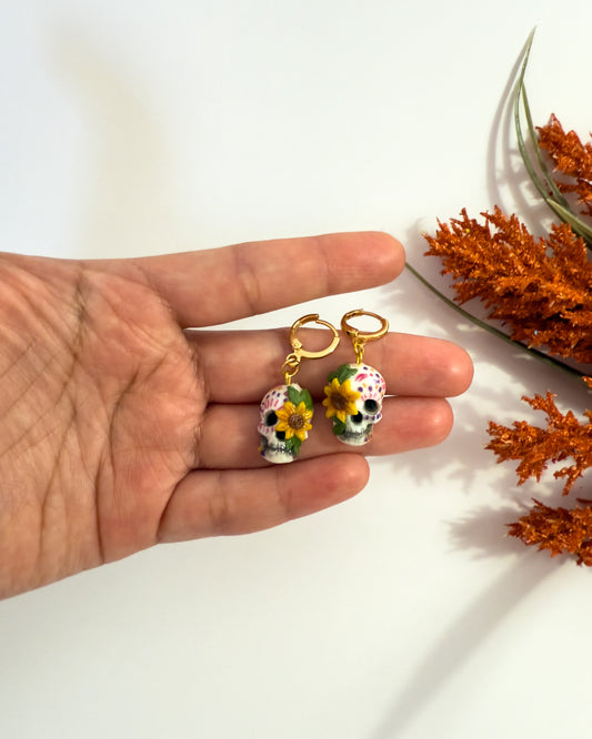 Sunflower Sugar Skull Earrings