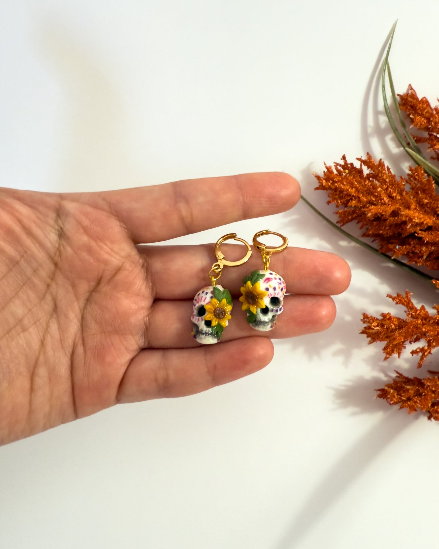 Sunflower Sugar Skull Earrings
