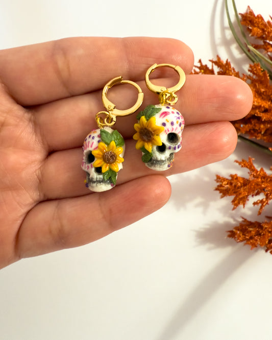 Sunflower Sugar Skull Earrings