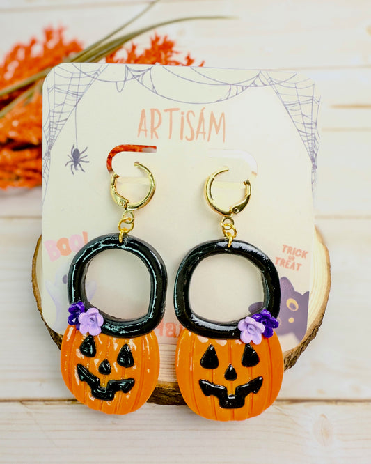 Pumpkin Charm Hoops